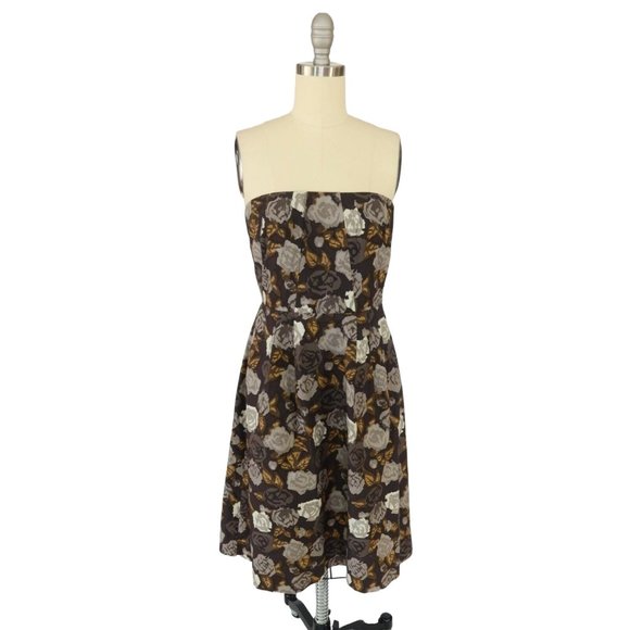 J. Crew Dresses & Skirts - J CREW Size 6 100% Cotton Gray Gold Marielle Floral Strapless Pleated Dress